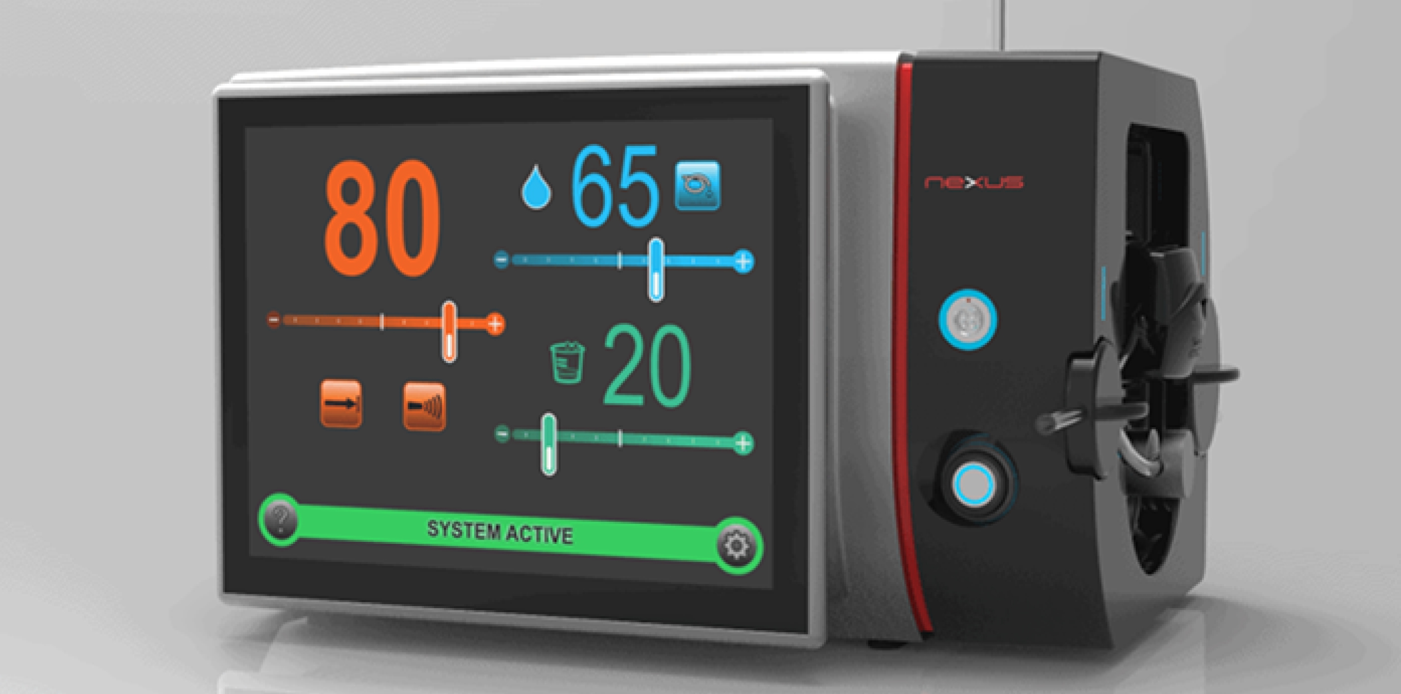 Misonix Nexus console with color touchscreen readouts and an integrated pump mechanism.